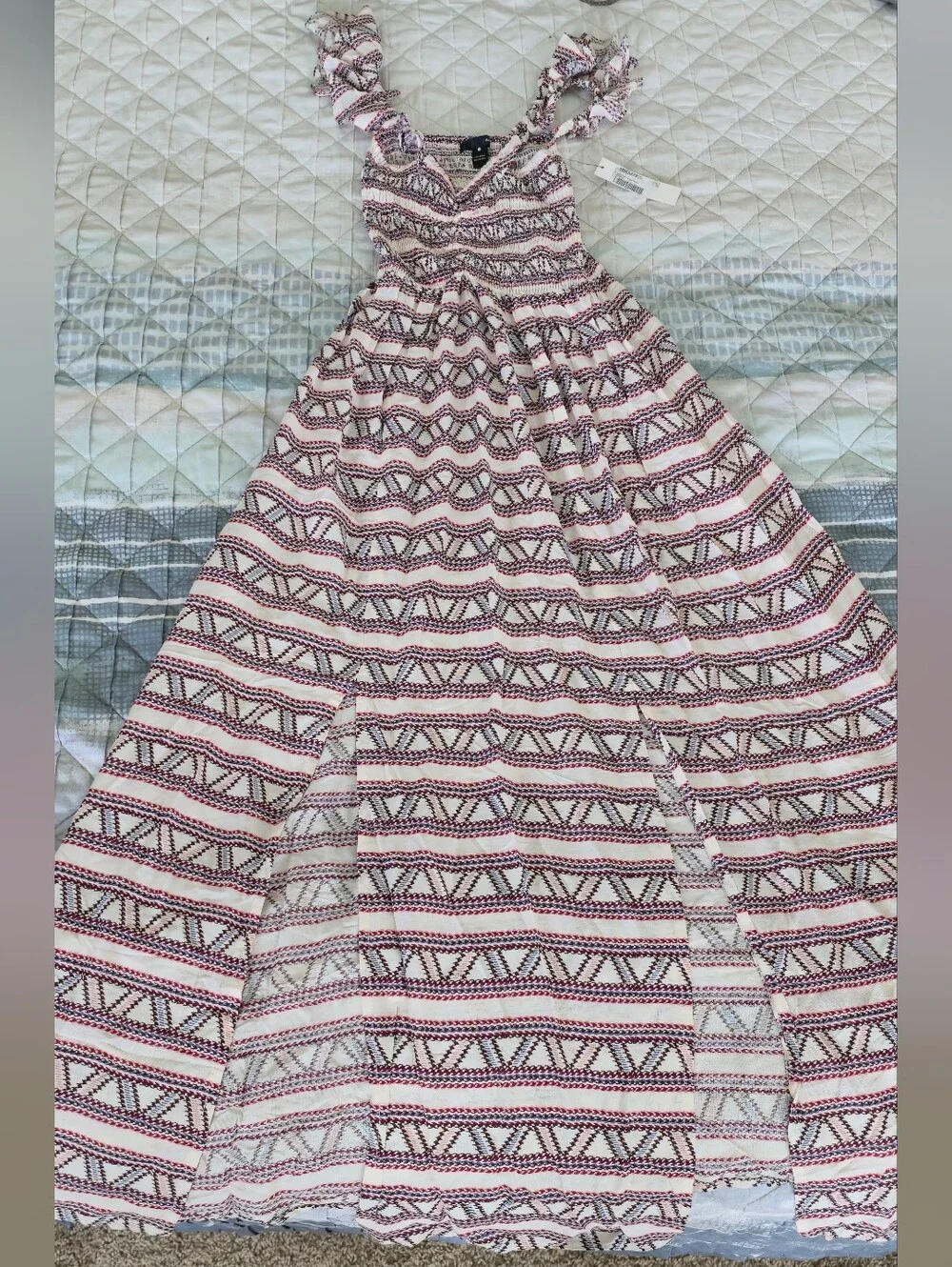 Aqua Pink and Black Patterned Maxi Skirt